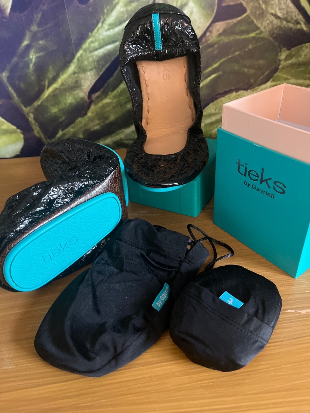 Tieks Obsidion Black Crock Texture Leather Ballet Flats